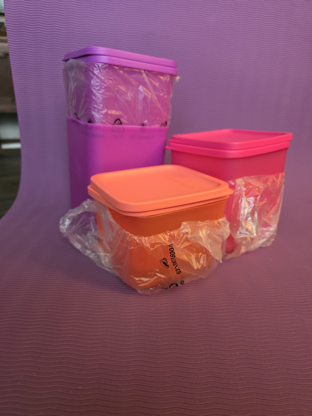 Plastic Food Storage Container Set - Orange, Pink, Purple